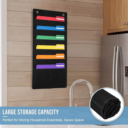 10 Pack Hanging Wall File Organizer, 60 Pockets Storage Pocket Chart, 20 Metal Hangers Included, Versatile Hanging Paper File Folder for Classroom Mailbox Office Home, 30.7 x 14.5 Inch