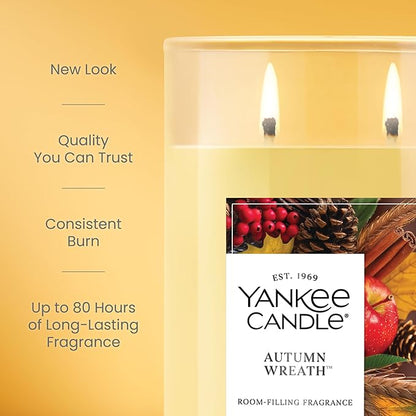 Yankee Candle Large Tumbler Scented Candle with up to 80 Hour Burn Time, Premium Plant Wax Blend for Consistent Burn, 20 oz Tumbler Candle with Room Filling Fragrance, Autumn Wreath