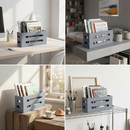 Magazine File Holder, Standing Wooden Magazine Rack, Desk Folder Organizer for Office & Bathroom-Gray
