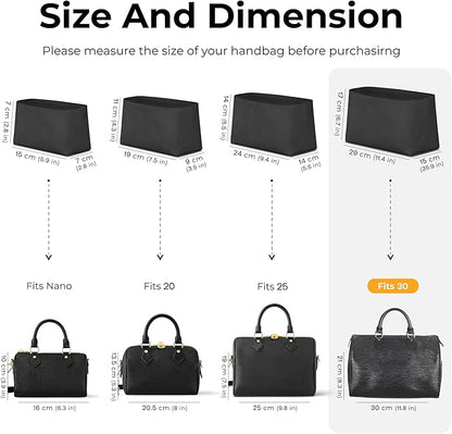 Handbag Organizer Insert for Lv Speedy Bandoulière 30, Custom Fit Inside Premium Matte Black Lightweight WaterResistant Purse Insert with Cup Holder Accessories