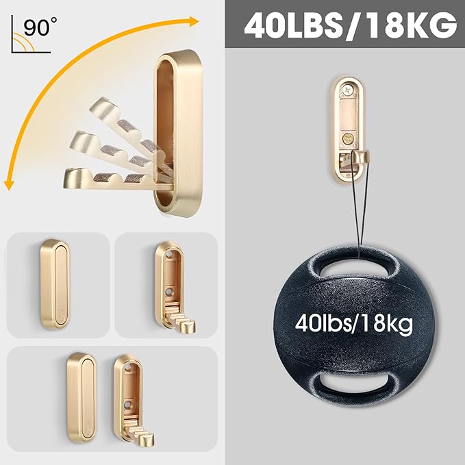 Dntorx Foldable Wall Hook, 40 lbs Heavy Duty Screw Mounted, Aluminum Alloy Flip-Down Gold Coat Hook, Space-Saving Folding Wall Hanger for Bathroom Bedroom Entryway Closet, Includes Screws (4 Pack)