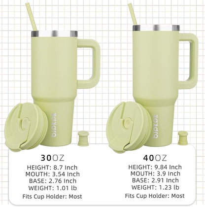 BJPKPK Tumbler With Handle 40 oz Stainless Steel Insulated Tumbler With Lid And Straw For Water Or Ice Coffee,Macaron Green