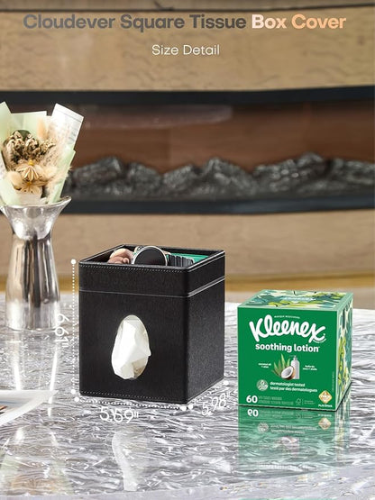 Cloudever Tissue Box Holder Cover, Modern PU Leather Square Decorative Tissue Holder Organizer-Woven New Off White