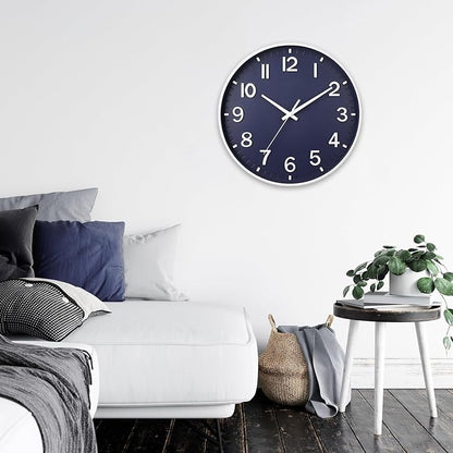 HZDHCLH Wall Clocks Battery Operated,Wall Clock Navy Blue,14 inch Wall Clock Silent Non Ticking Modern 3D Numbers for Kitchen Bedroom Living Room Office Classroom Decor