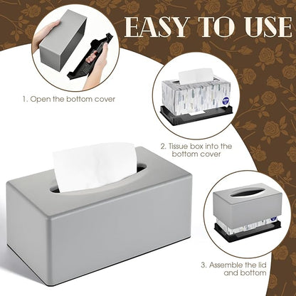 Y-in Hand Tissue Box Cover, Rectangular Facial Tissue Holder with Bottom, Decorative Storage Box for Bathroom Vanity, Toilet Tank, Car, Dressers, Night Stand, Rv, Parlors and Offices - Grey