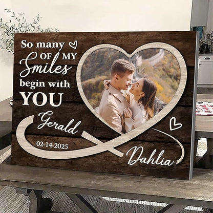 Love Signal Personalized Couple Canvas Wall Art Unique Custom Valentines Day, Anniversary, Wedding, Birthday Gift for Couples, Husband, Wife, Custom Name and Photo Wall Decor for Bedroom