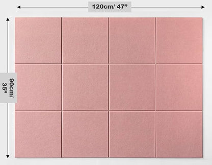 Felt Wall Tiles | Large Cork Board Alternative | Aesthetic Felt Bulletin Board for Office, Home & Classroom | Large Cork Boards for Walls Pinboard (12-Pack) | Pink