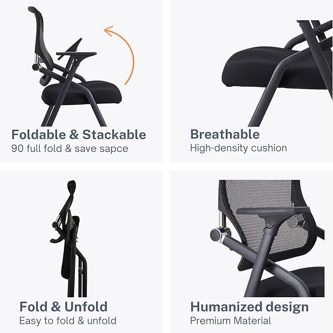 Updated Conference Room Chairs, Folding Office Desk Chair with Lumbar Support and Sliding Armrest with Casters, Stackable Office Guest Chairs & Reception Chairs, 20 Pack Black