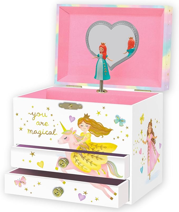 Musical Princess Jewelry Box for Girls - Kids Music Box with Spinning Princess, Princess Birthday Gifts for Little Girls, Jewelry Boxes, 6.8 x 5.3 x 6 in - Ages 3-10