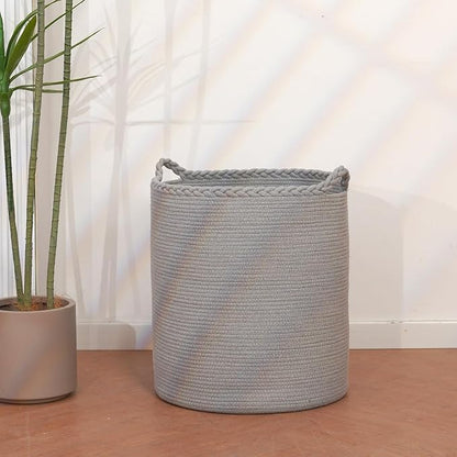 Homlikelan 90L Oversize Woven Laundry Basket,Cotton Tall Laundry Hamper for Blankets,Clothes,Pillows,Toys,Shoes Large Laundry Bin Grey