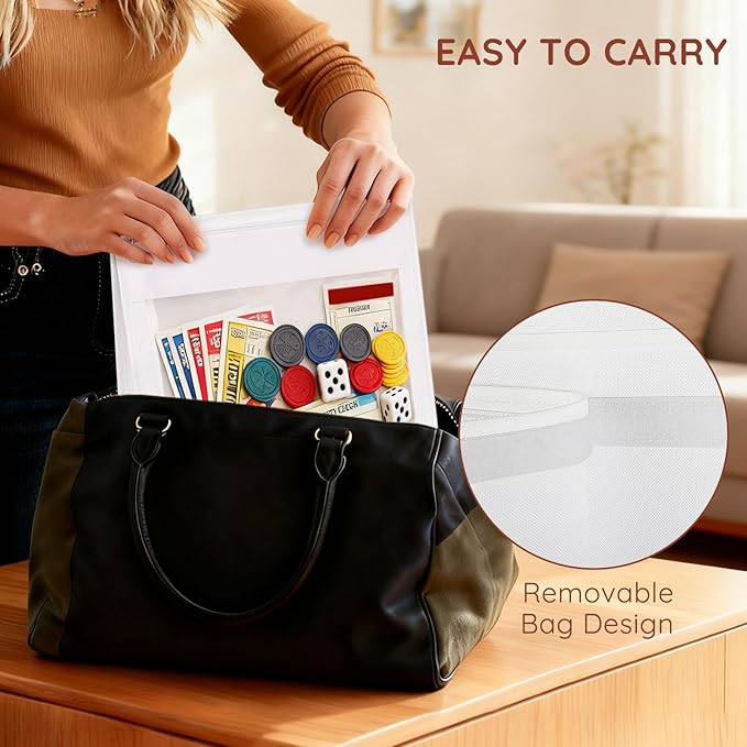 ANROYE Board Game Storage Organizer, Over-Door Hanging Bags with 5 Removable Zippered Pockets, Card Slots for Craft & Art Supplies, Puzzles, Magazines, Scrapbook, Office Projects, Hobbies