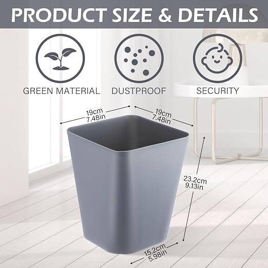 Amyhill 10 Pcs Small Trash Can 2 Gallon Plastic Garbage Can Small Waste Basket for Bathroom Office Kitchen Living Room Bedroom Home Under Desk (Grey)