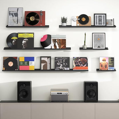 Heimlove Picture Ledge Shelf, Floating Shelves Set of 2, 56 Inches Picture Shelf for Wall with Ledge, Kids Bookshelf Wall Mounted for Living Room Bedroom Decor Books Photo Frames, Black