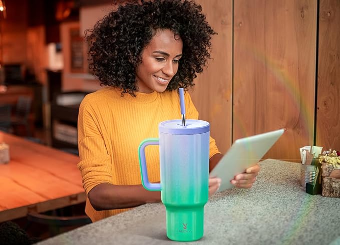 Meoky 40oz Tumbler with Handle, Leak-proof Lid and Straw, Insulated Coffee Mug Stainless Steel Travel Mug, Keeps Cold for 34 Hours or Hot for 10 Hours (Fairyland)