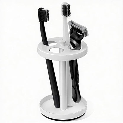 White Stainless Toothbrush Holder Stand: Rustproof Bathroom Countertop Organizer, 4 Ventilated Slots Hold Manual Toothbrushes, Razor