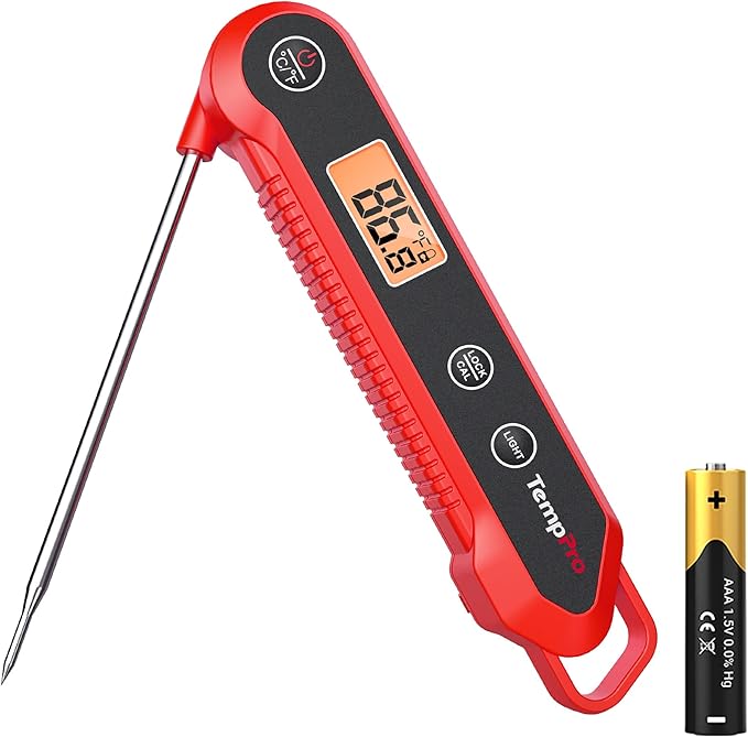 TempPro 1 Second Instant Read Digital Meat Thermometer, ±0.9°F Accuracy, Waterproof & Backlight Food Thermometer for Cooking, Oil Fry Candy Meat Probe for Kitchen, BBQ, Oven, Grill, Smoker