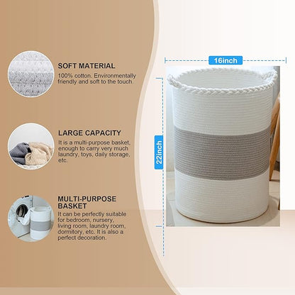 Homlikelan 72L Woven Laundry Basket,Tall Wicker Laundry Basket for Blankets,Clothes,Pillows,Toys,Shoes Large Cotton Laundry Hamper for Bedroom,Living Room,Bathroom