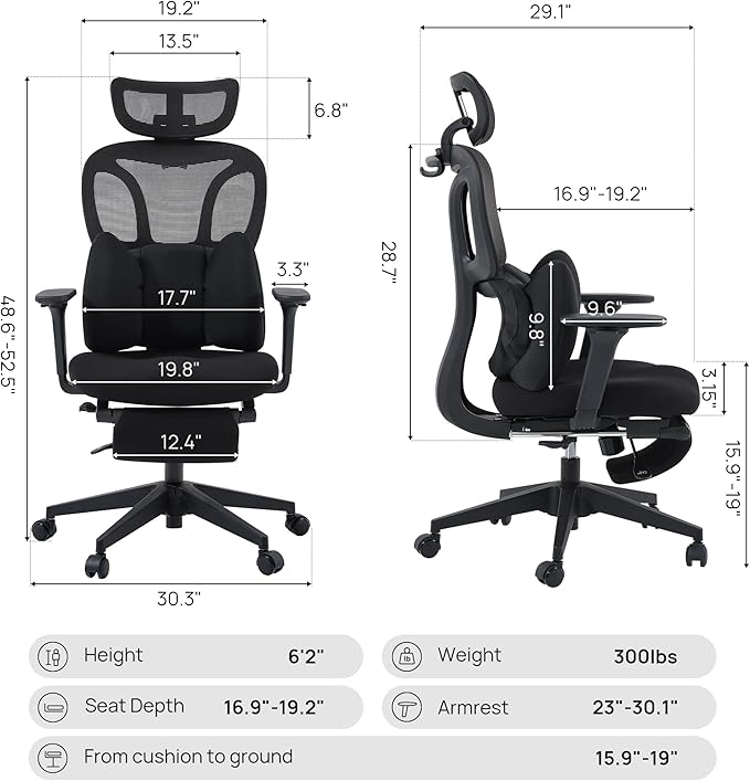 CabLady S1 Petite Ergonomic Office Chair Design with Detachable Pillow Lumbar Cushion, Coat Hanger, 2D Headrest & PU Armrests, Cloud Seat & Footrest Cute Desk Chair for Women Girls