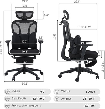 CabLady S1 Petite Ergonomic Office Chair Design with Detachable Pillow Lumbar Cushion, Coat Hanger, 2D Headrest & PU Armrests, Cloud Seat & Footrest Cute Desk Chair for Women Girls