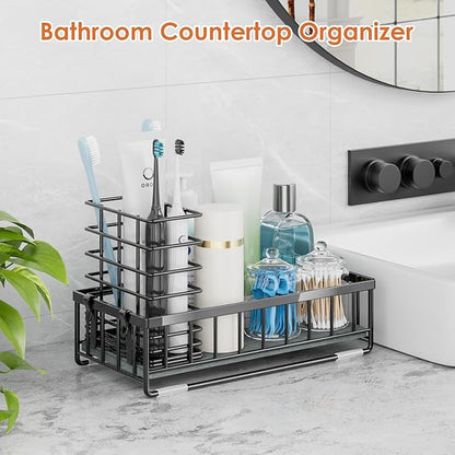 OVICAR Kitchen Sink Caddy Sponge Holder - Instant-Dry Sink Organizer with Brush Holder - Waterproof Soap Dispenser Non-Slip Countertop Organizer Storage for Kitchen Bathroom Black