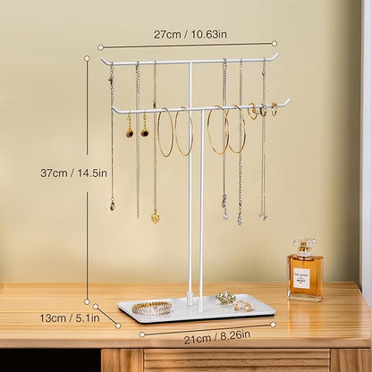 bussdis Necklace Holder Jewelry Stand Organizer for Necklaces and Bracelets, Metal Display Stand, Gift for Women, Ideal for Home, Bedroom, or Vanity, White