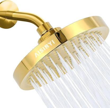 High Pressure Rainfall Shower Head, 6 Inches Luxury Modern Showerhead with Perfect Adjustable Replacement, Removable Restrictor, Easy Installation for Your Bathroom Shower Heads (Deluxe Gold)