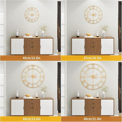 1st owned Large Wall Clock for Living Room Decor Silent Non-Ticking Decorative Wall Clock Roman Numerals Vintage Battery Operated for Kitchen Farmhouse Cafe Office Decor (Gold, 32 Inches)