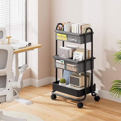 Modanais Baby Diaper Caddy Organizer Cart - 3 Tier Rolling Storage Cart with Wheels, Baby Essentials for Nursery Storage, Detachable Dividers - for Crib, Bedroom, Art & Craft Organizer (Black)