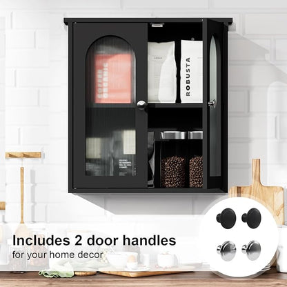 Black Bathroom Wall Cabinet,Bathroom Cabinet Wall Mounted with Arched,Medicine Cabinets Over Toilet,Surface Mount Medicine Cabinet for Laundry Room,Kitchen,Storage Cabinet 22x23