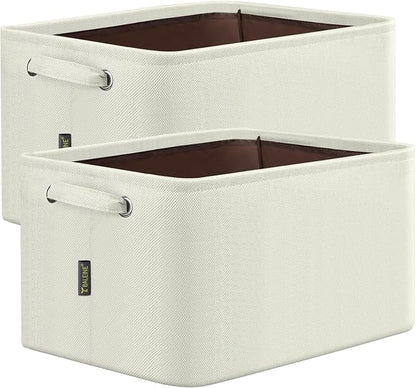 BALEINE 2 Pack Fabric Closet Storage Bins for Shelves, Linen Closet Organizers and Storage, Decorative Baskets for Organizing, Shelf, Clothes, Home, Office (White, 12"x8"x8")