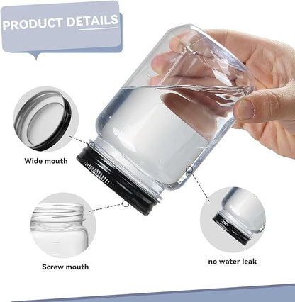 novelinks 16 oz Clear Plastic Jars with Lids, Refillable 16oz Mason Jars with Lids & Storage Containers for Kitchen & Household Use (15 Pack,Black)