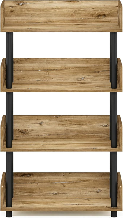 Furinno TURN-N-TUBE 4-Tier Display Shelf, Storage Shelves, Book Shelf, Open Shelves with Rounded Corner Top Edges, for Organization and Storage, Living Room, Home Office, Flagstaff Oak