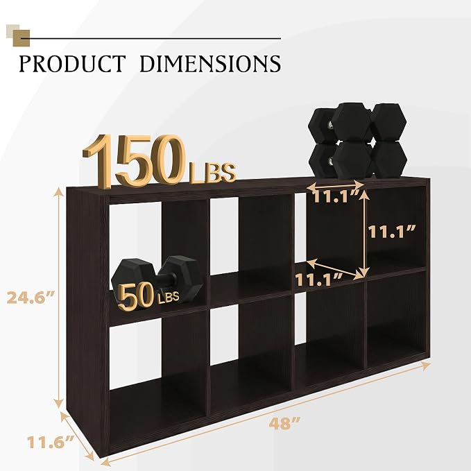 WannabeMyself【2026 Wooden Thick Frame】 8 Cube Storage Organizer with Anti-Tipping Kits, Reversible Open Back Book Shelf,Bookcase for Living Room,Bedroom,Entrance Hall,Office,11.6×48×24.6,Chocolate