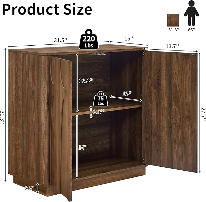 Sideboard Buffet Cabinet with Storage Set of 2, 63'' Mid Century Modern Storage Cabinet with Adjustable Shelf 4 Doors Credenza for Dining Room, Living Room, Entry (Walnut)