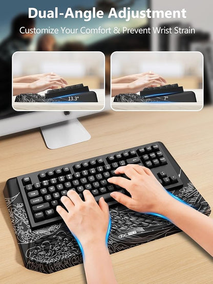 2-in-1 Ergonomic Keyboard Stand with Wrist Rest, Comfy Keyboard Riser Holder with Massage Design, Black Wave of Kanagawa