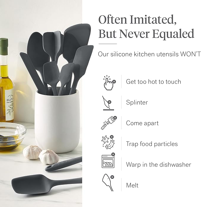 GIR: Get It Right 10-Piece Silicone Essentials Kitchen utensils set - Ladle, Spatula, Flip, Spoon & Spoonula - Non toxic cooking utensils for Nonstick Cookware, Cooking and Baking - Charcoal