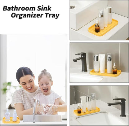 MicoYang Silicone Kitchen Sink Organizer Tray for Multiple Usage,Easy Clean,Eco-Friendly Sponges Holder for Kitchen Bathroom Counter or Sink,Dish Soap Dispenser,Scrubber,Bottle,Cup Yellow 10”x 5.3”