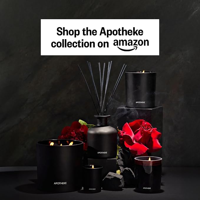 Apotheke Luxury Scented Reed Diffuser for Home, Charcoal Rouge - 6.7 Fl Oz Essential Oil Aromatherapy - 10 Rattan Scent Sticks Room Diffuser - Long-Lasting Fragrance for Bedroom, Home, Bathroom