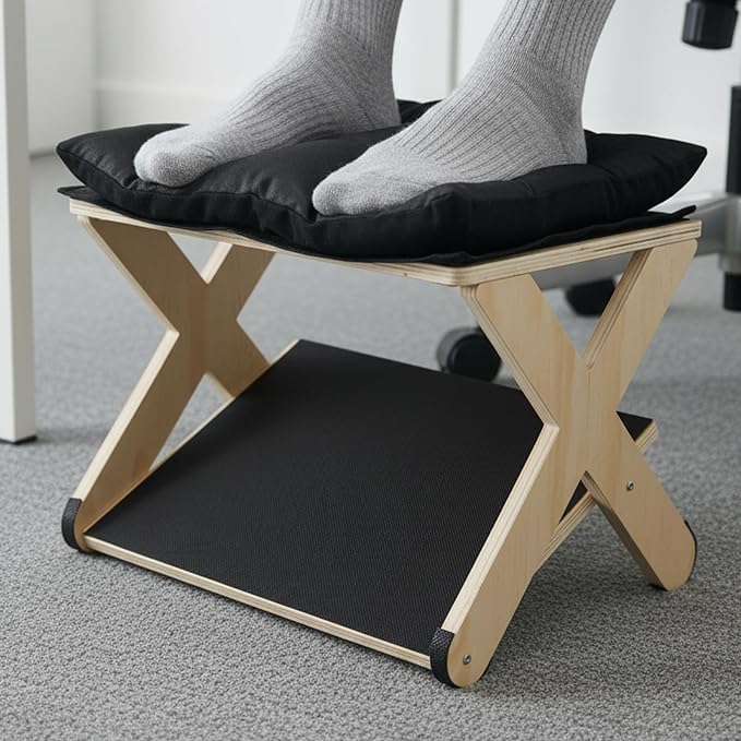 Foot Rest for Under Desk at Work, Non-Slip Wooden Under Desk Footrest, Ergonomic Foot Stools for Office Home (Black, OneSize)