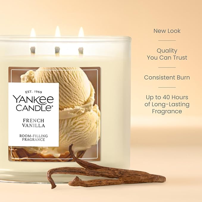 Yankee Candle French Vanilla, Fall Scented Candle, 14.5oz 3-Wick Candle Jar with up to 40 Hours Burn Time