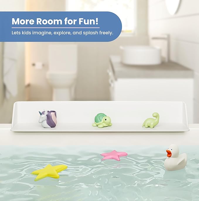 Little Splasher Original PlayPad, Bathtub Splash Guard Play Shelf - Toy Tray Caddy Holder Storage - Suction Cups Attach to Bath Tub - No Mess Water Spill in Bathroom for Toddlers Kids Baby (White)