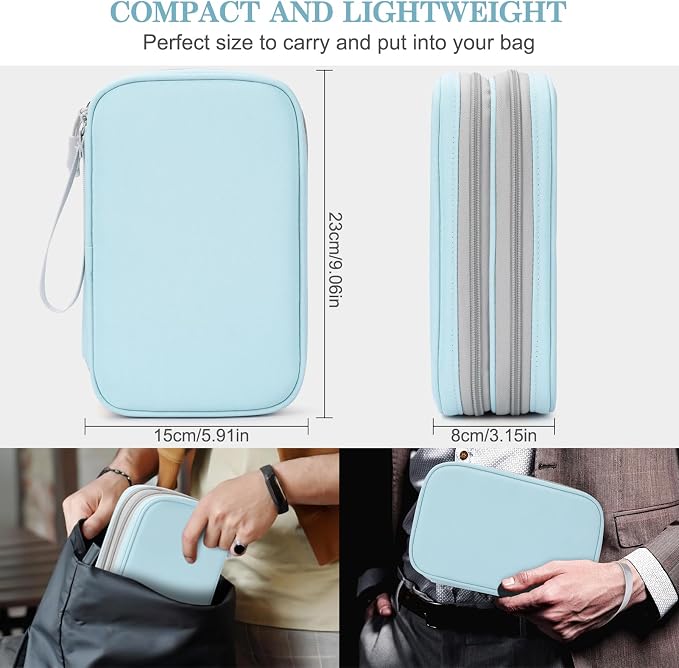 FYY Electronic Organizer, Large Travel Cable Organizer Bag Pouch Electronic Accessories Carry Case Portable Waterproof Double Layers All-in-One Storage Bag for Cable, Cord, Charger, Mint Green