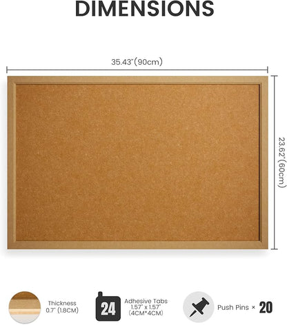 Fluxynara Cork Board Alternative, Felt Bulletin Board 36" x 24" Mustard Yellow Frame with 24 Adhesive Tabs, Pin Board for Home Office, Classroom, Entryway, Kitchen Wall Decor—Sunset Yellow