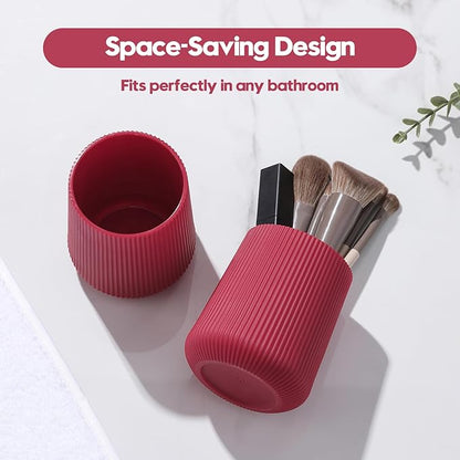 YAUKPH Red Striped Toothbrush Holder for Electric Toothbrushes Bathroom Organizer Cup for Toothpaste Kids & Adults
