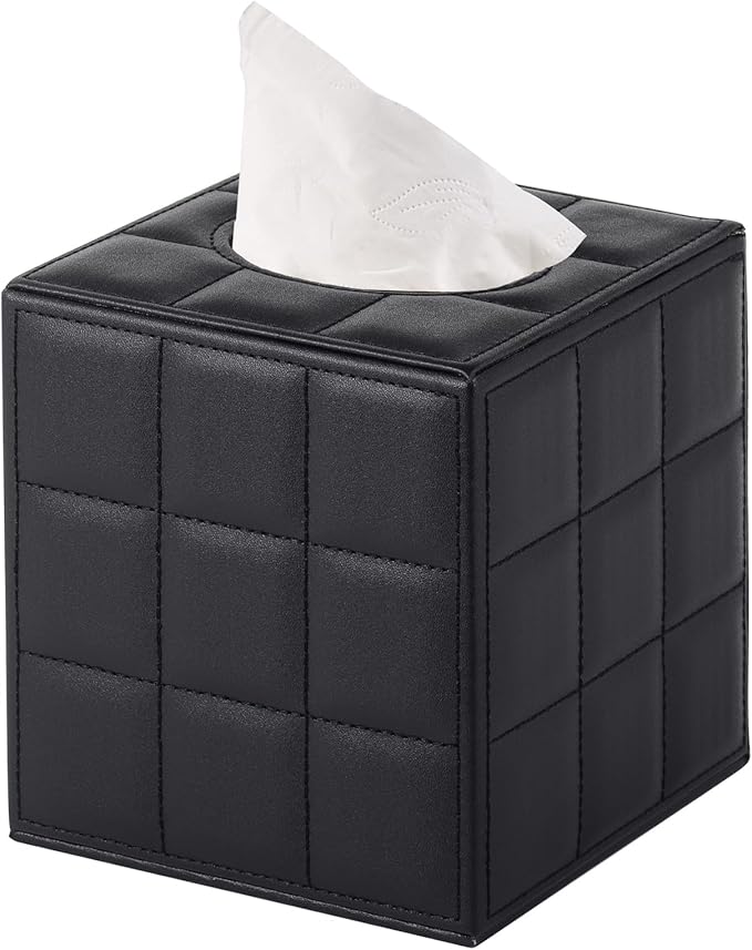 RHCSZ Modern Tissue Box Holder Square,Napkin Holder Pumping Paper Case Dispenser,Upgrade Large Size Facial Tissue Box Cover with Magnetic Bottom for Home Bathroom NightStand Office Desk (Black)