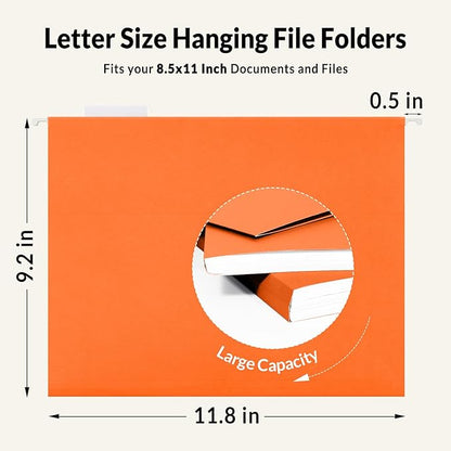 SUNEE Hanging File Folders, 25 Pack Letter Size Hanging File Folders with 1/5-Cut Tabs, Ideal for Home and Office Organization and Papers Classification,Orange