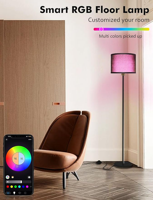 YHW Floor Lamps for Living Room Compatible with Alexa Google, Standing Lamp Tall Lamps for Living Room Bedroom Office Classroom Dorm Room. (Black)