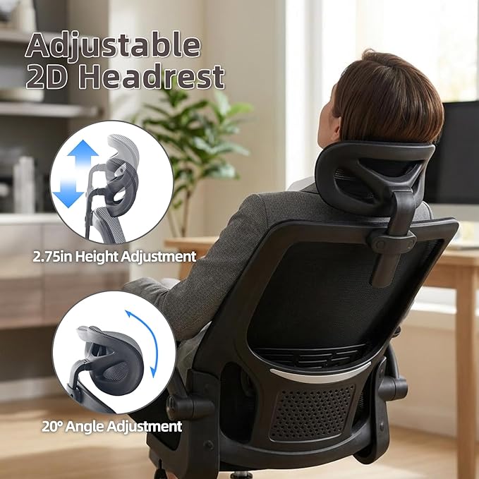 Office Computer Desk Chair, High Back Mesh Home Office Conference Room Chairs with Adjustable Headrest, Flip-Up Arms, Comfortable Lumbar Support, Black (Set of 6)