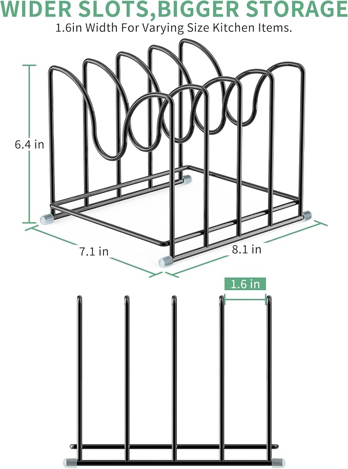 Pot Lid Organizer Rack,1.6in Wide Cutting Board Organizer for Pan Lids,Baking Sheets,Cookie Sheets, with 4 Slots,Cutting Board Holder Rack (2PC-Large)