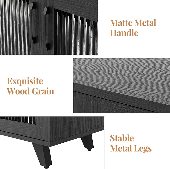 Panana Kitchen Buffet Server Table Accent Sideboard Cupboard Server Buffet Console Table with Doors Cabinet (49inch, Black)